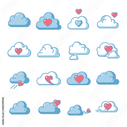 Set of love cloud icons in different styles