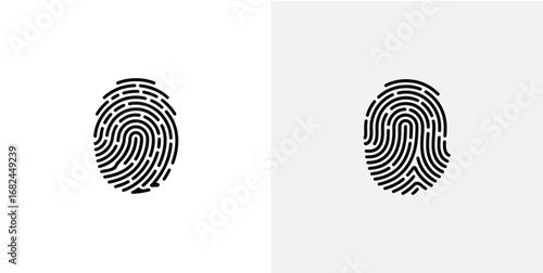 Two Isolated Fingerprints on White and Gray Background, Black Ink Identity Verification Detail