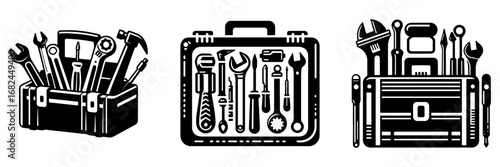 Modern Minimalist Tool Kit Icon, Flat Silhouette of a Portable Repair and Maintenance Set Vector for Workshop Illustration Design