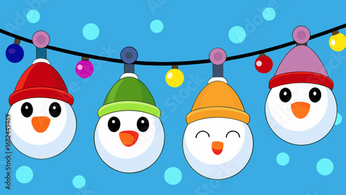 A whimsical Christmas greeting card with a cartoon snowman happily celebrating the winter holiday season