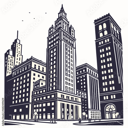 Tall buildings dark and light cityscape skyscrapers