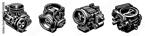 Modern Minimalist Throttle Body Icon, Flat Silhouette of an Automotive Engine Component Vector for Vehicle Illustration Design