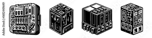 Modern Minimalist Relay Icon, Flat Silhouette of an Electrical Switching Component Vector for Technology Illustration Design