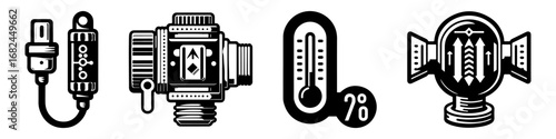 Modern Minimalist Temperature Sensor Icon, Flat Silhouette of an Automotive and Electronic Detection Component Vector for Technology Illustration Design