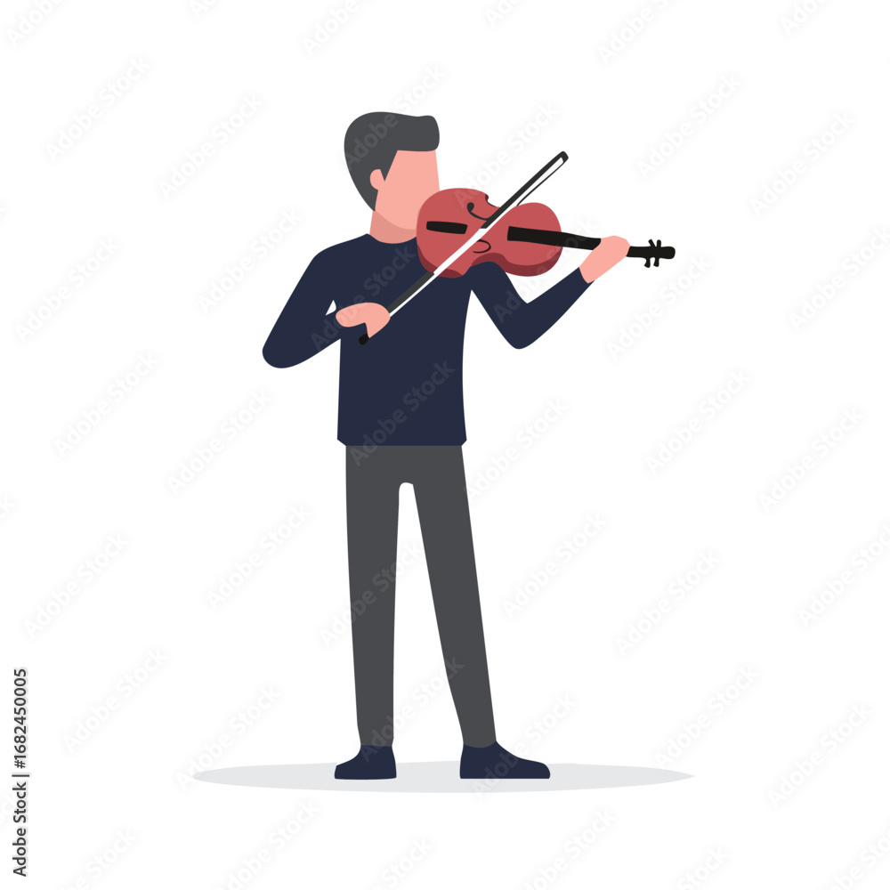 Naklejka premium Man Playing Violin: Simple Flat Illustration
