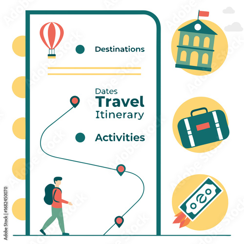 Travel itinerary planner with destinations dates activities