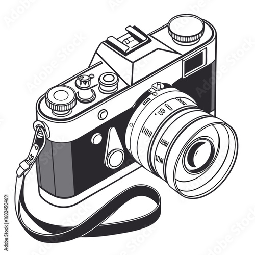 Vintage camera with lens and strap film camera analog camera