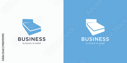 Bed store, Bed with pillows logo vector design.