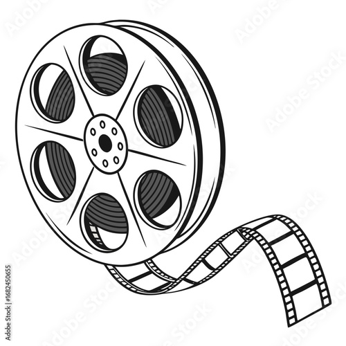 Vintage film reel with flowing cinematic strip movie