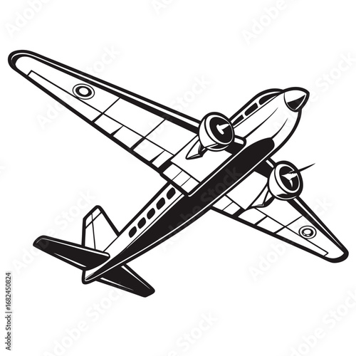 Vintage twin engine propeller aircraft in flight airplane
