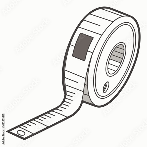 White tape measure with gray accents and markings measuring tool