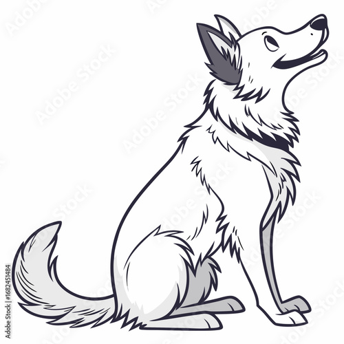 White wolf dog sitting attentive grey