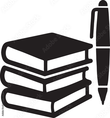 A stack of books with a pen symbolizing study Books and Pen Icon Vector Education Study Knowledge and Writing icon & Silhouette Vector