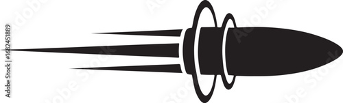 Bullet Icon Vector Black and White Gun Ammo Symbol High-Speed Projectile Illustration for Weapons Shooting, Military Firearm and Hunting Design