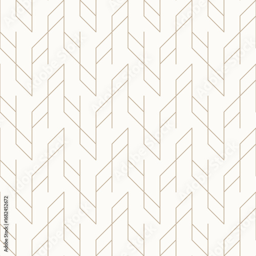 Thin golden brown outlines on light beige background, seamless geometric linear pattern. Perfect for wallpapers, textiles, packaging, wrapping paper, gold line texture