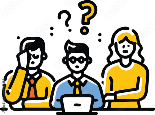 Vector art of three people are confused with a question mark