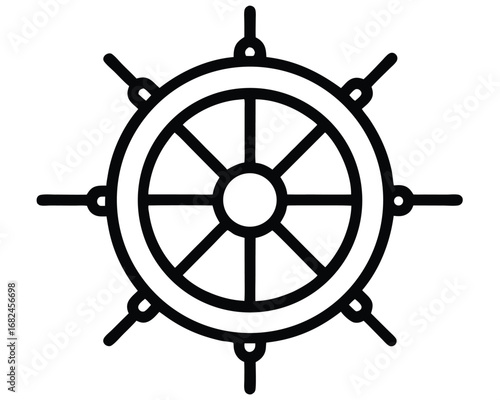 Simple black and white steering wheel icon on white background