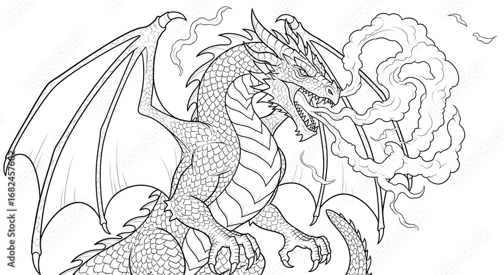 Fototapeta premium Mythical Dragon Creature with Intricate Scales and Majestic Wings Ready to Take Flight