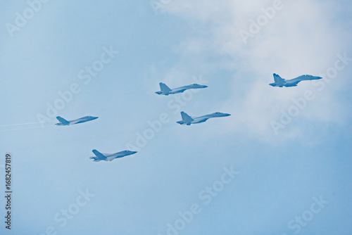 Bild auf Leinwand Air echelons fly over Beijing Chang'an Avenue during victory Day parade