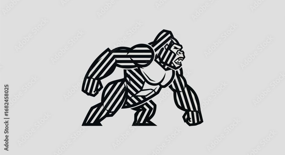 Fototapeta premium Stylized Gorilla with Striped Pattern.