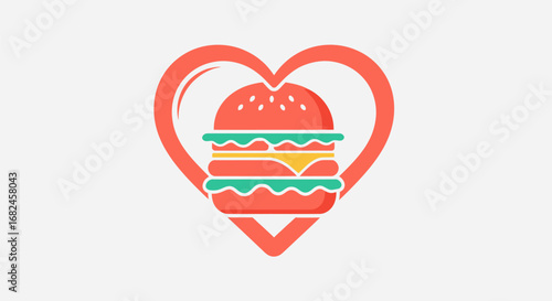 Heart-shaped frame embracing a delicious burger symbolizing love for fast food.