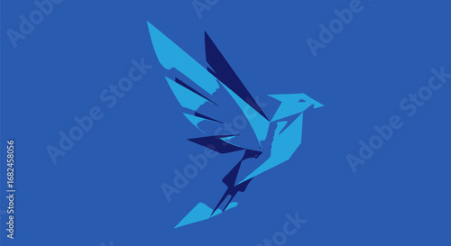 Geometric Blue Bird in Flight with Abstract Polygonal Design.