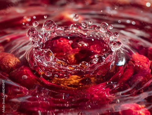 Water droplet impact on red liquid