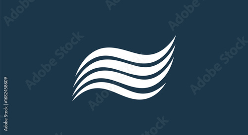 Abstract white wavy lines on a dark blue background resembling flowing water or air currents.
