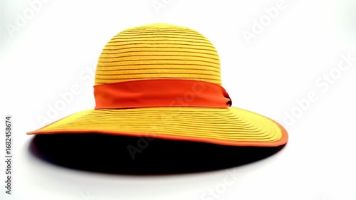 Yellow straw hat with red band