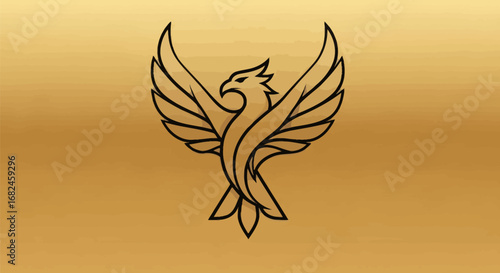 Majestic Golden Phoenix Bird with Outspread Wings.