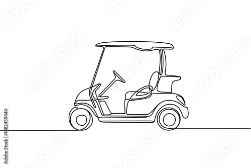 Minimalist line art drawing of a golf cart