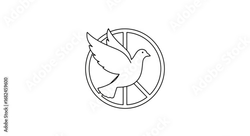 Minimalist Peace Symbol with Dove Illustration for Promoting Harmony, Non-Violence, and Global Unity in Design Projects and Peace Campaigns.