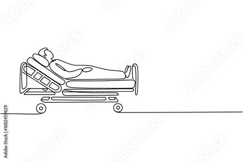 Patient lying in hospital bed drawn with simple line art