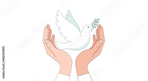 Symbolic Illustration of Peace and Hope Featuring a Dove Released From Hands, Ideal for Promoting Harmony and Reconciliation Initiatives
