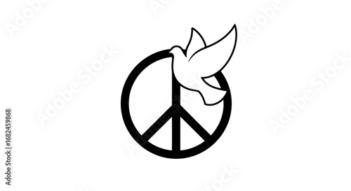 Vector illustration depicting peace symbol with a dove, symbolizing hope and unity. Suitable for social campaigns, educational resources, and graphic design projects.