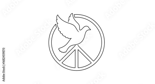 Minimalist Illustration of a Dove within a Peace Symbol for Promoting Harmony, Unity, and Non-Violence in Social Justice Campaigns and Educational Resources.