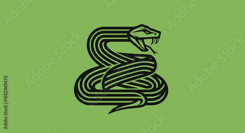 Stylized Snake Logo Design with Intertwined Body and Open Mouth.