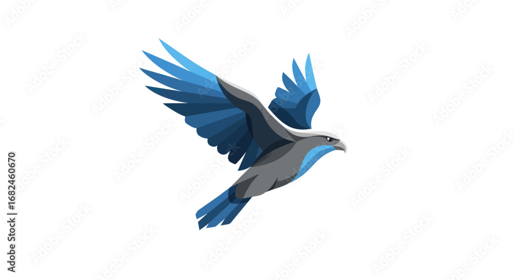Obraz premium Majestic Blue and Gray Bird in Flight with Wings Spread.
