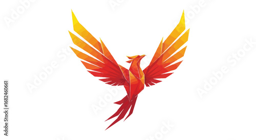 Vibrant Phoenix Bird Flying with Spread Wings.