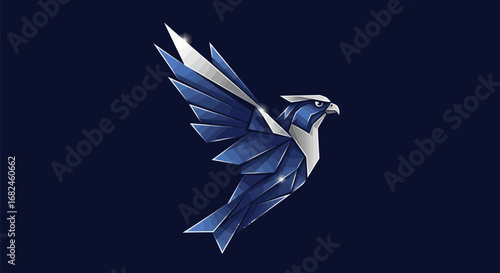 Majestic Blue Geometric Eagle Soaring with Wings Spread.