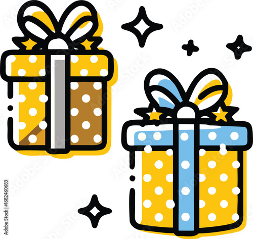 Vector art of two gift boxes are decorated with ribbons