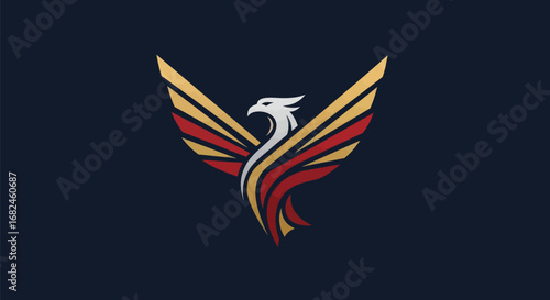 Majestic Phoenix Bird Logo with Spread Wings.