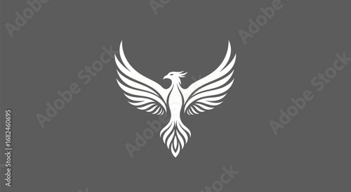 Majestic Phoenix Bird with Spread Wings in a Minimalist Style.