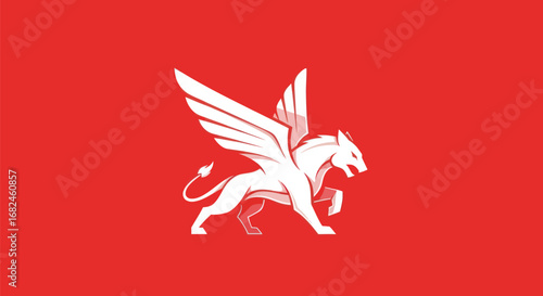 Majestic White Griffin Mythical Creature with Powerful Wings.