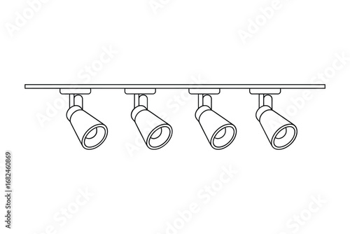 Line drawing of a four head track lighting fixture