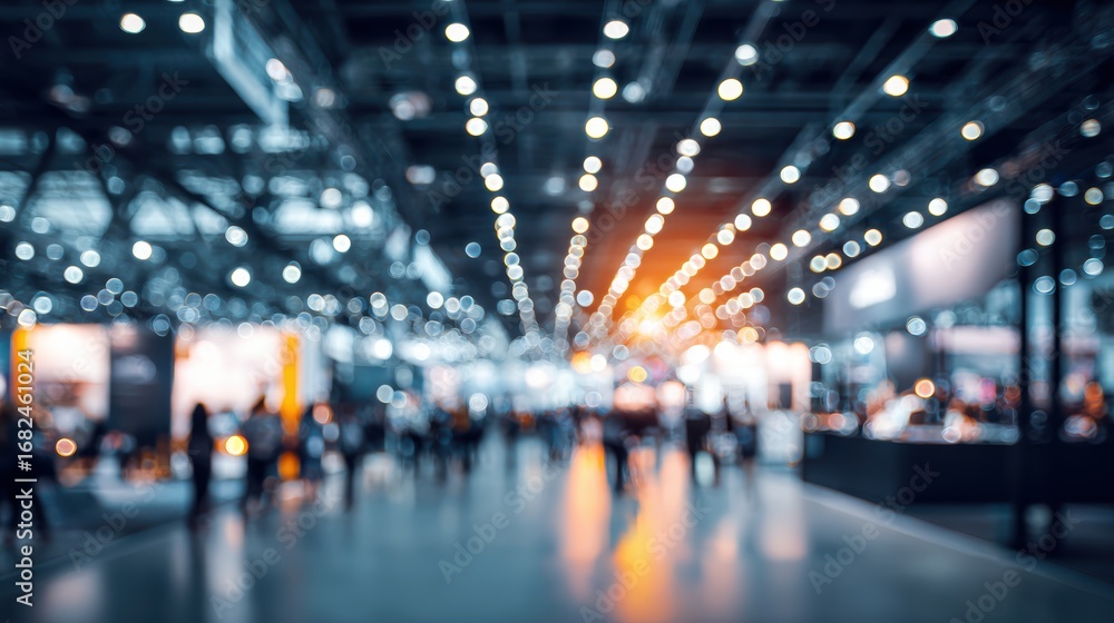 custom made wallpaper toronto digitalA blurred view of a busy exhibition hall filled with lights and people, creating a vibrant atmosphere.