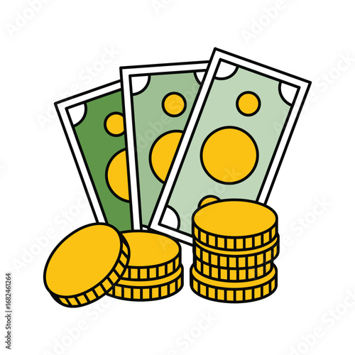 Money and Coins Icon Vector Illustration: Financial Wealth, Currency, and Economic Growth on Transparent Background for Design Projects