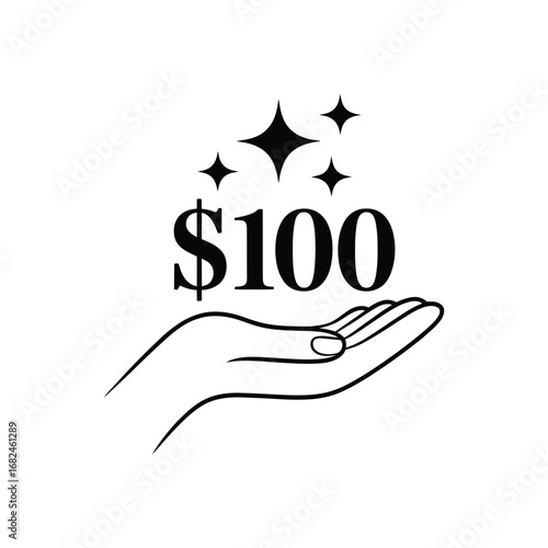 Hand Holding $100: Symbolizing Wealth, Prosperity, and Financial Success with a Sparkling Touch on Transparent Background for Finance