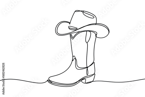 Minimalist cowboy boot and hat line drawing