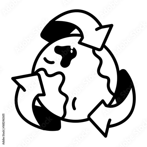 A hand drawn style icon showing global recycling
